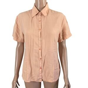 Distinction Shirt Womens 8 100% Silk Peach Orange Button Front